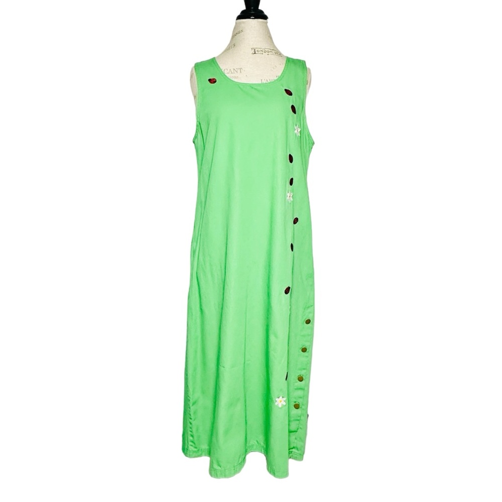 Mandal Bay | Women | Vintage Pastel Green Daisy Lady Bug Shift Dress | Medium